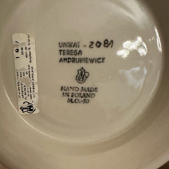 Polish Pottery Boleslawiec Poland Unikat Large Floral Blue Ceramic Bowl EUC - Picture 3 of 6